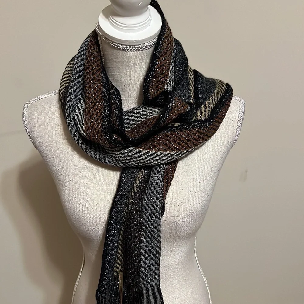 Three scarves. Black, neutral , brown colors . New